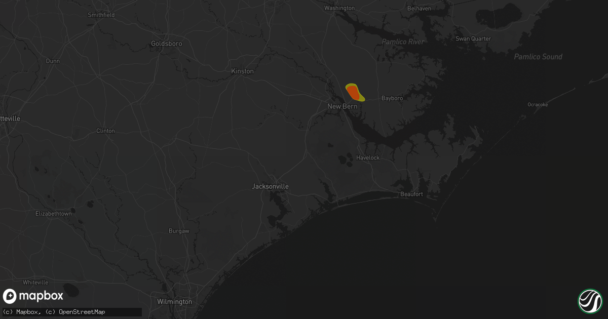 Hail map in Maysville, NC on July 8, 2026