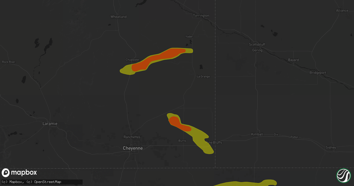 Hail map in Meriden, WY on July 8, 2026