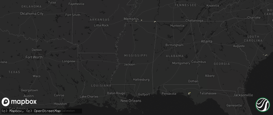 Hail map in Mississippi on July 8, 2026
