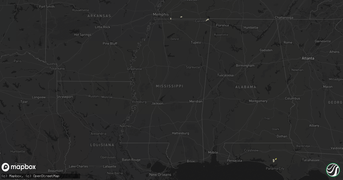 Hail map in Mississippi on July 8, 2026