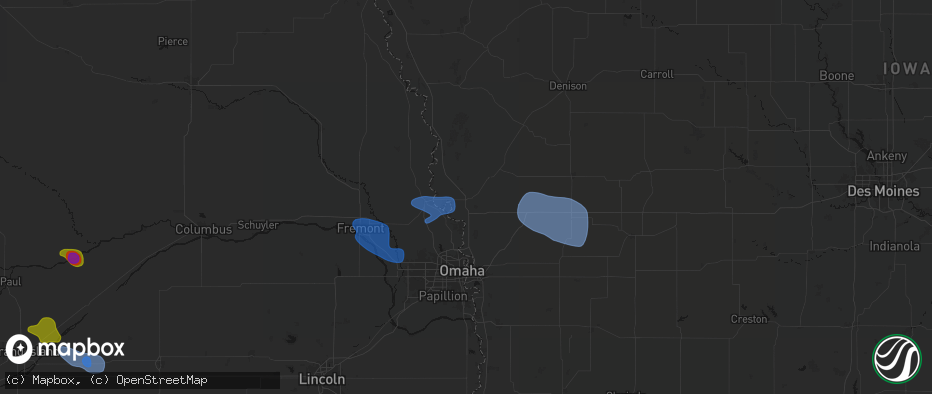 Hail map in Missouri Valley, IA on July 8, 2026