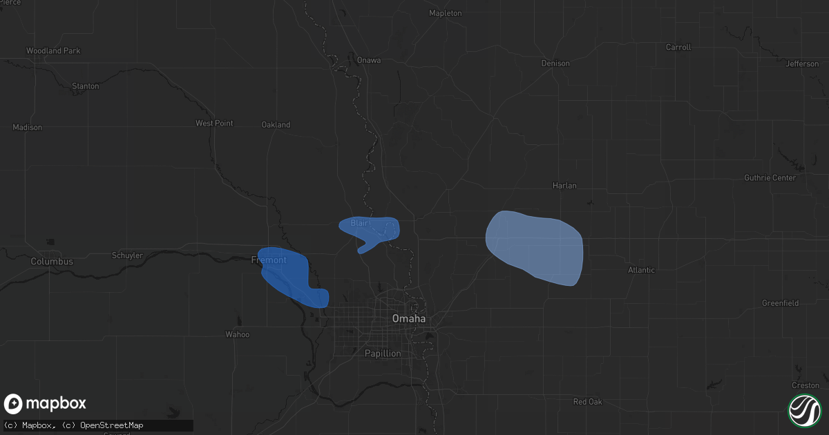 Hail map in Missouri Valley, IA on July 8, 2026