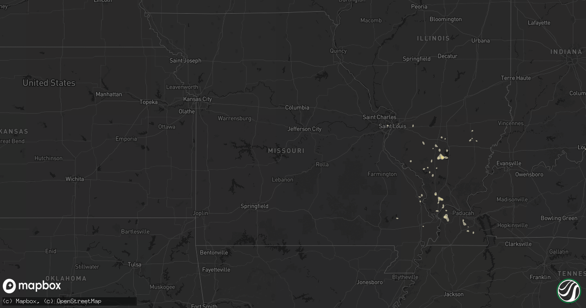 Hail map in Missouri on July 8, 2026