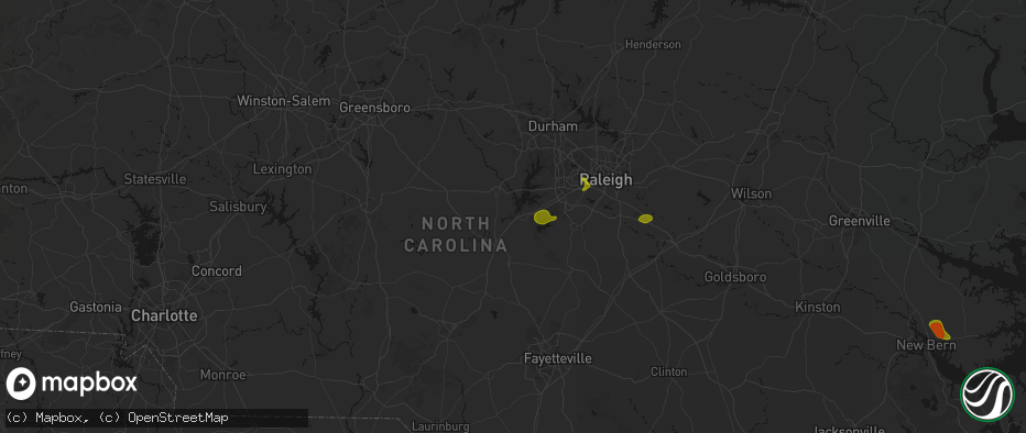Hail map in Moncure, NC on July 8, 2026