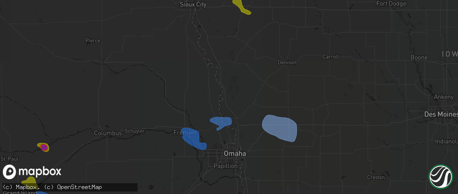 Hail map in Mondamin, IA on July 8, 2026