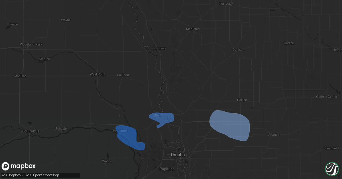 Hail map in Mondamin, IA on July 8, 2026