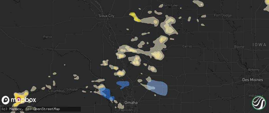 Hail map in Moorhead, IA on July 8, 2026