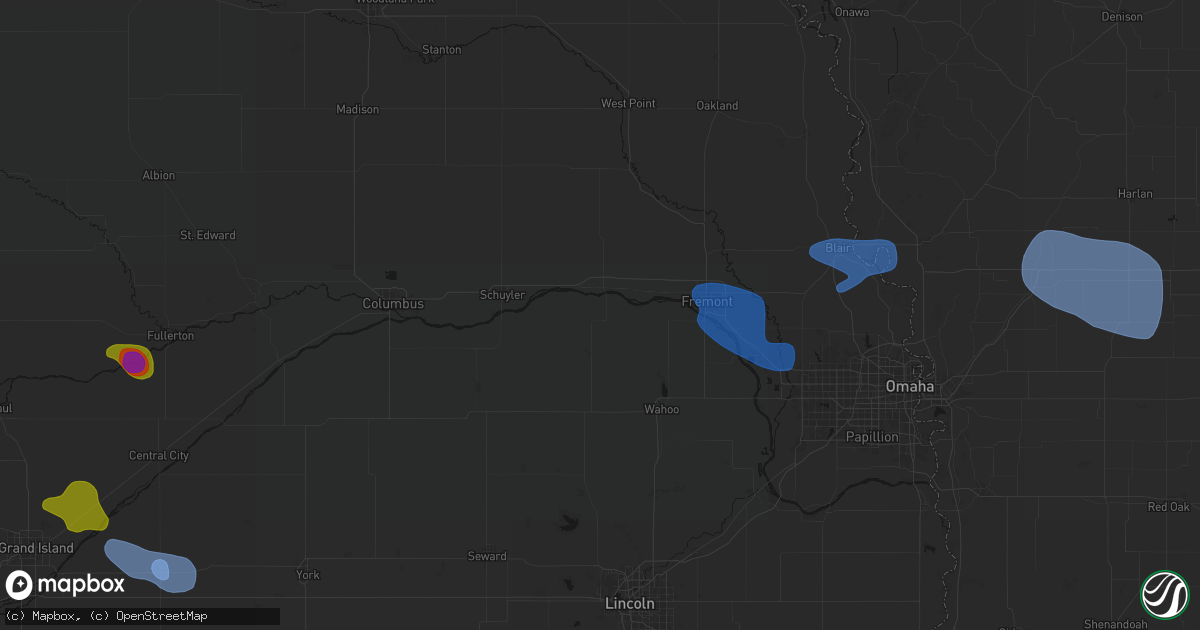 Hail map in Morse Bluff, NE on July 8, 2026