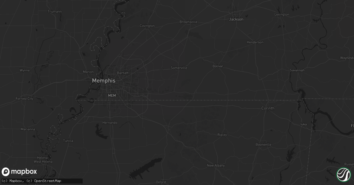 Hail map in Moscow, TN on July 8, 2026