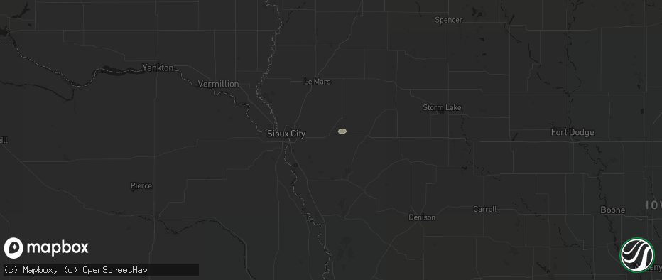 Hail map in Moville, IA on July 8, 2026