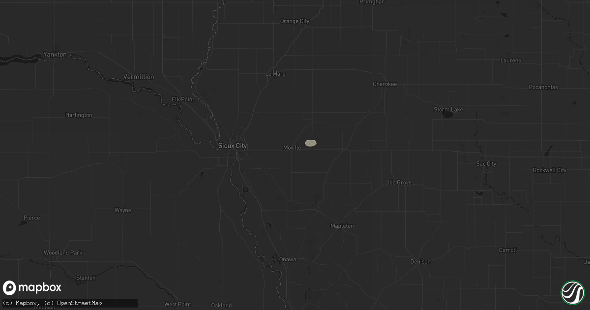Hail map in Moville, IA on July 8, 2026