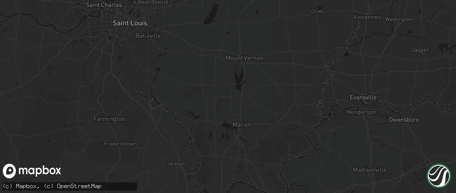 Hail map in Mulkeytown, IL on July 8, 2026