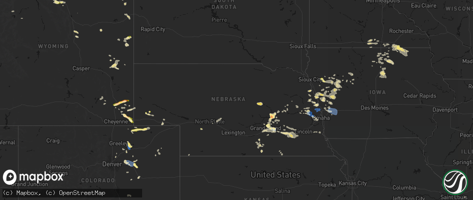 Hail map in Nebraska on July 8, 2026