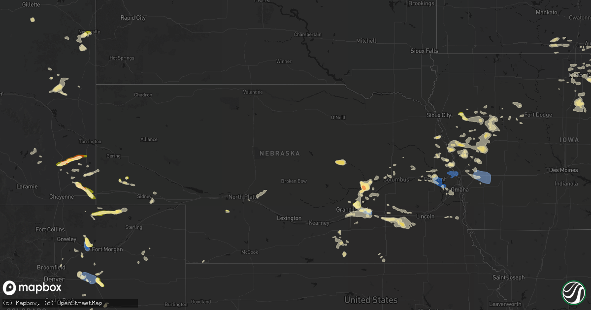 Hail map in Nebraska on July 8, 2026