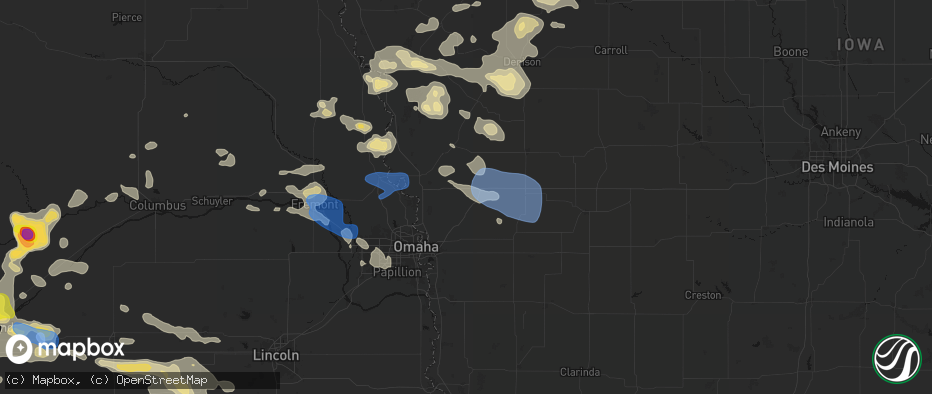Hail map in Neola, IA on July 8, 2026