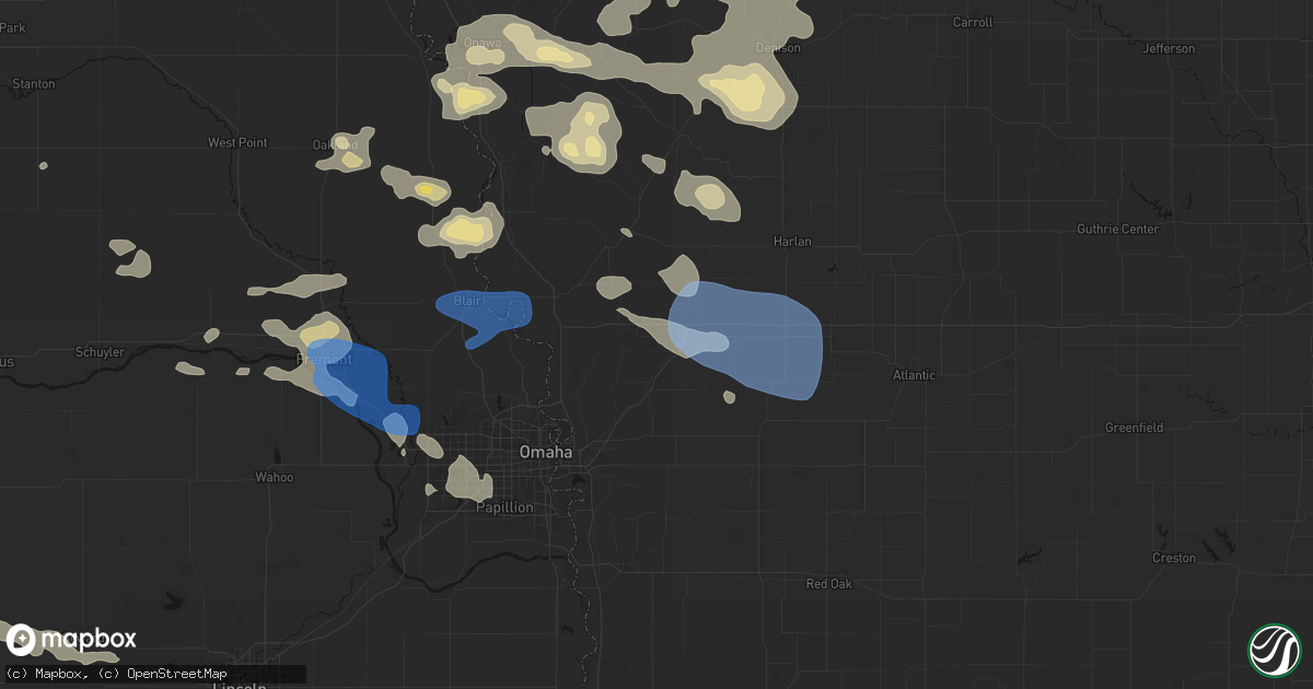 Hail map in Neola, IA on July 8, 2026