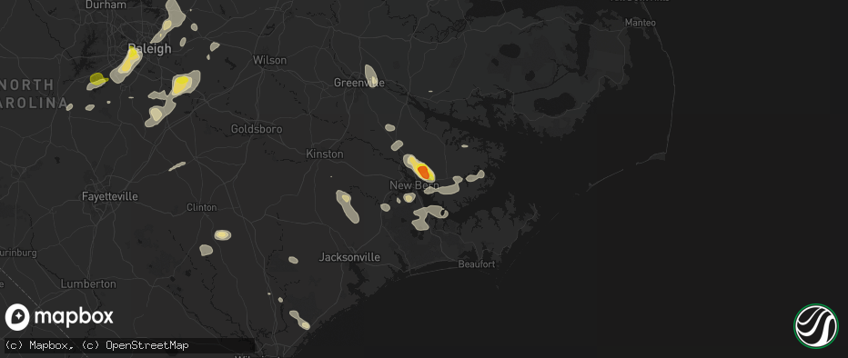 Hail map in New Bern, NC on July 8, 2026