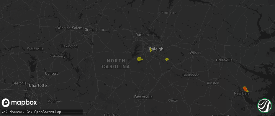 Hail map in New Hill, NC on July 8, 2026
