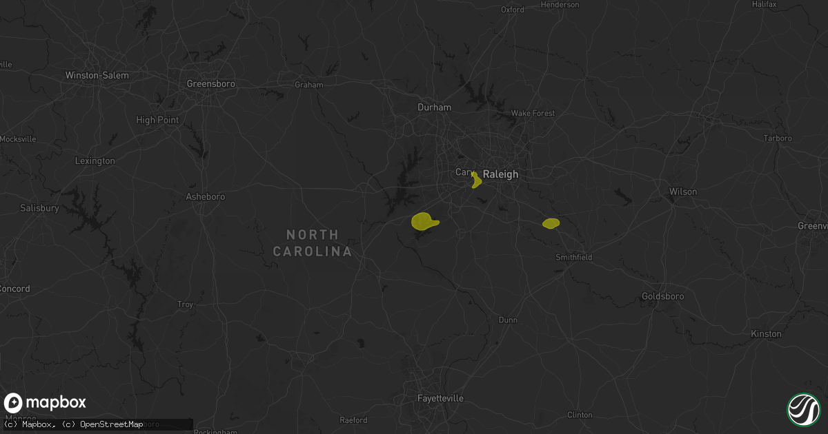 Hail map in New Hill, NC on July 8, 2026