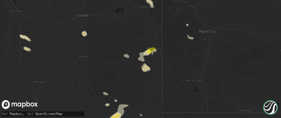 Hail map in Newcastle, WY on July 8, 2026
