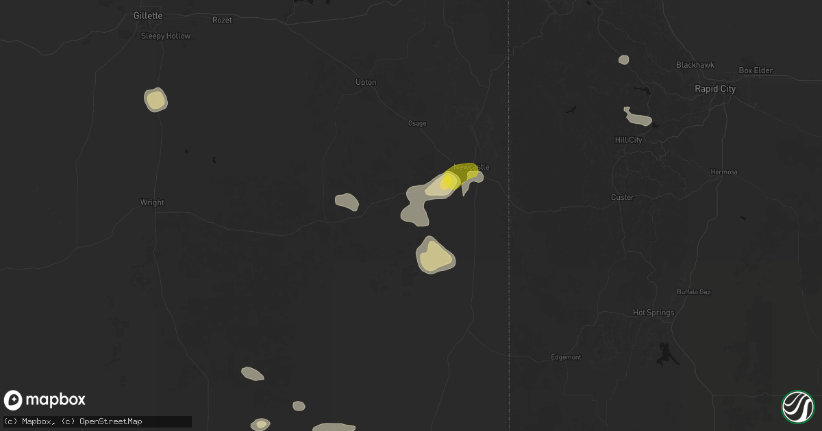 Hail map in Newcastle, WY on July 8, 2026