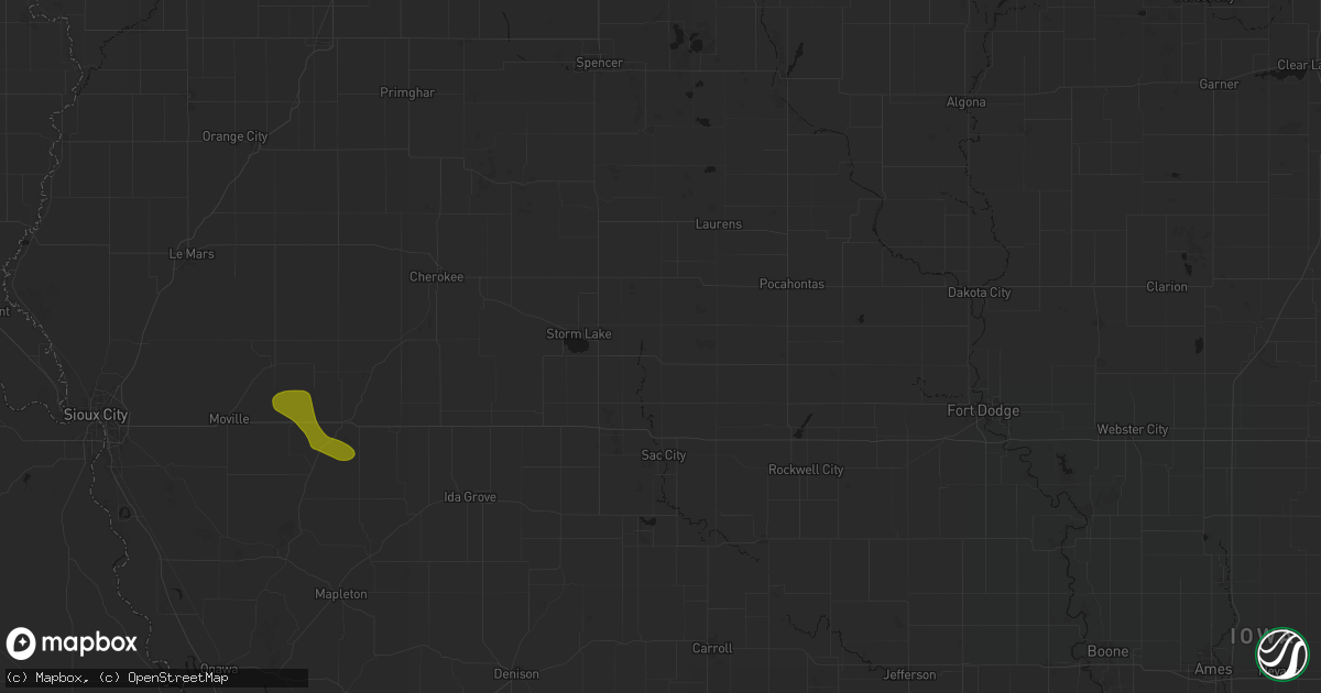 Hail map in Newell, IA on July 8, 2026