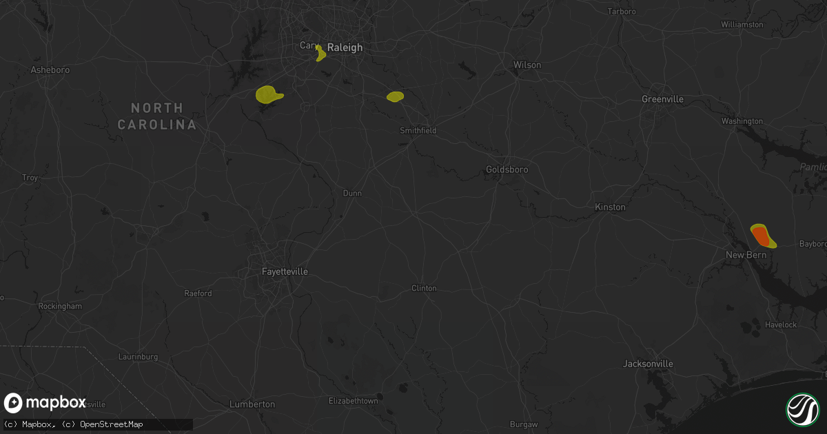 Hail map in Newton Grove, NC on July 8, 2026