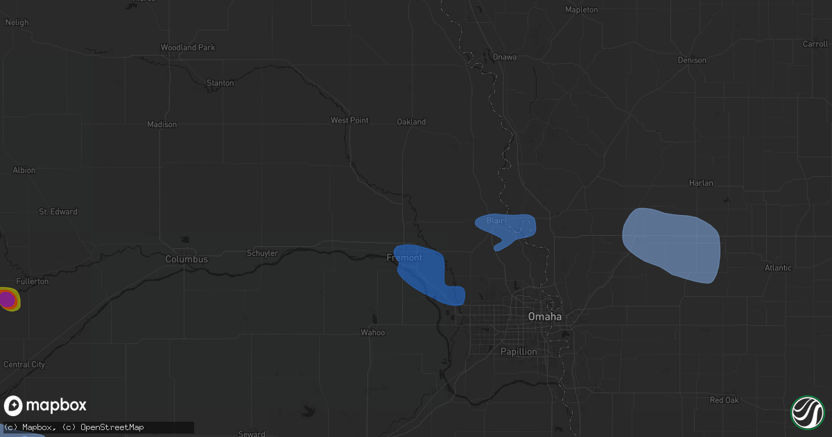 Hail map in Nickerson, NE on July 8, 2026