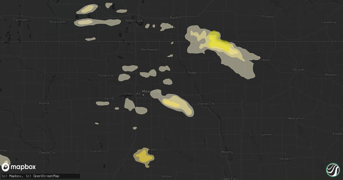 Hail map in Nora Springs, IA on July 8, 2026