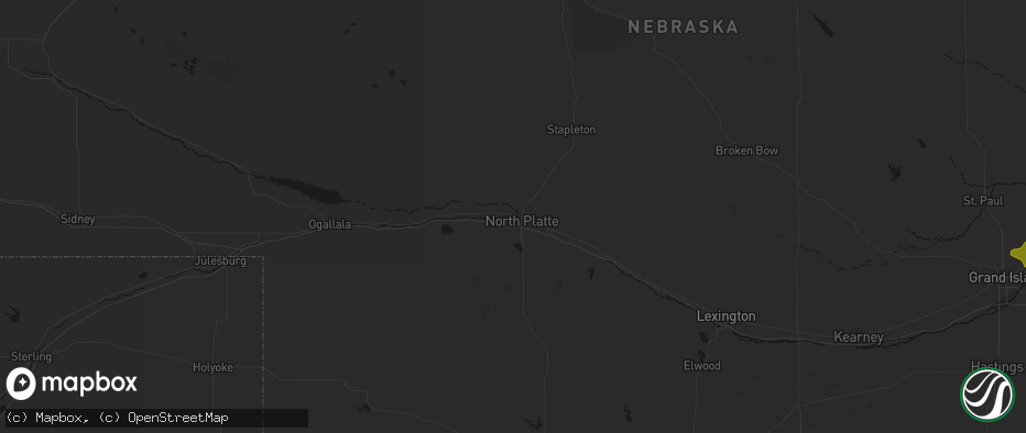 Hail map in North Platte, NE on July 8, 2026