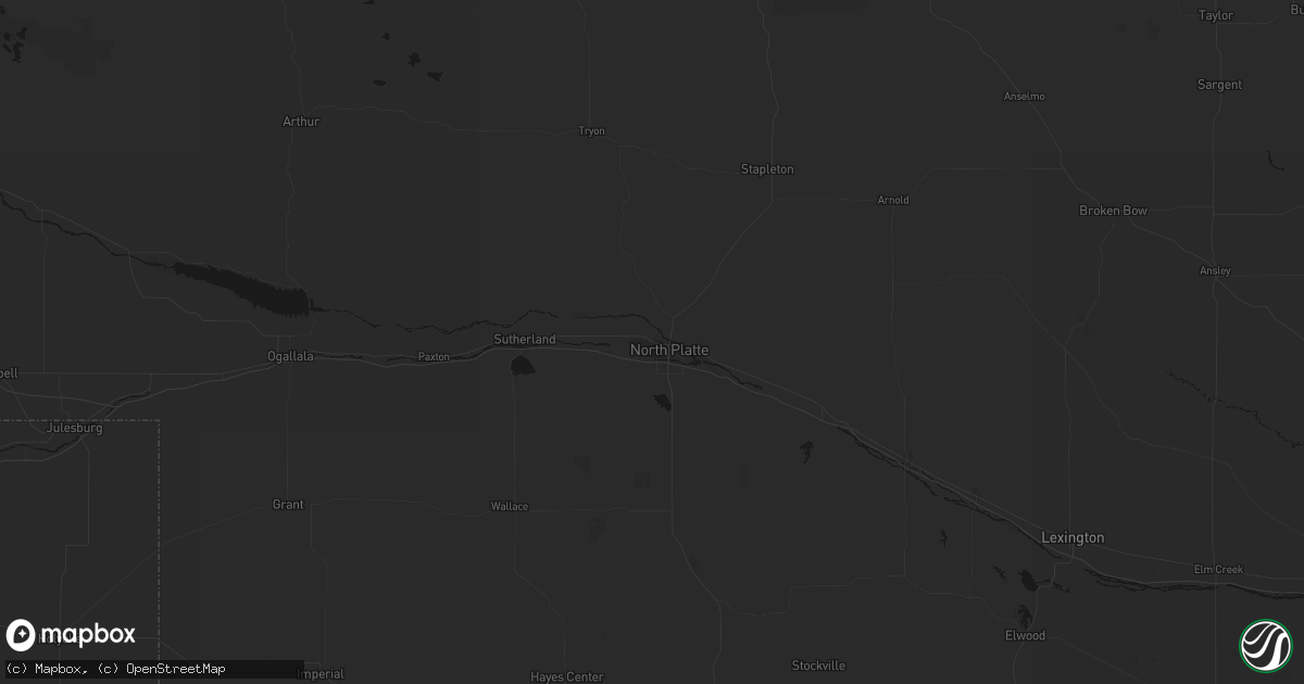 Hail map in North Platte, NE on July 8, 2026
