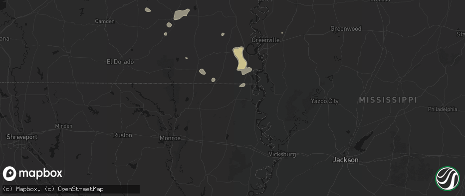 Hail map in Oak Grove, LA on July 8, 2026