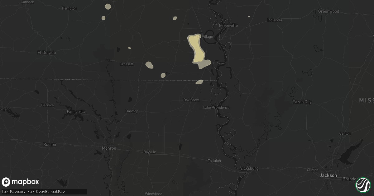 Hail map in Oak Grove, LA on July 8, 2026
