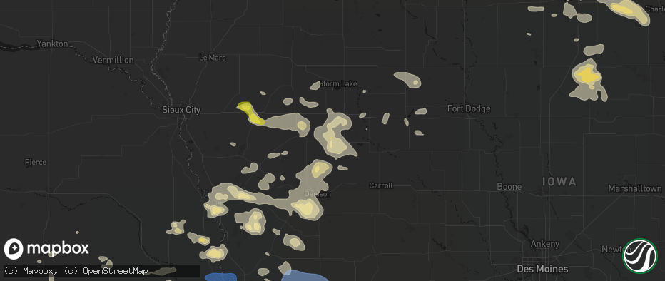 Hail map in Odebolt, IA on July 8, 2026