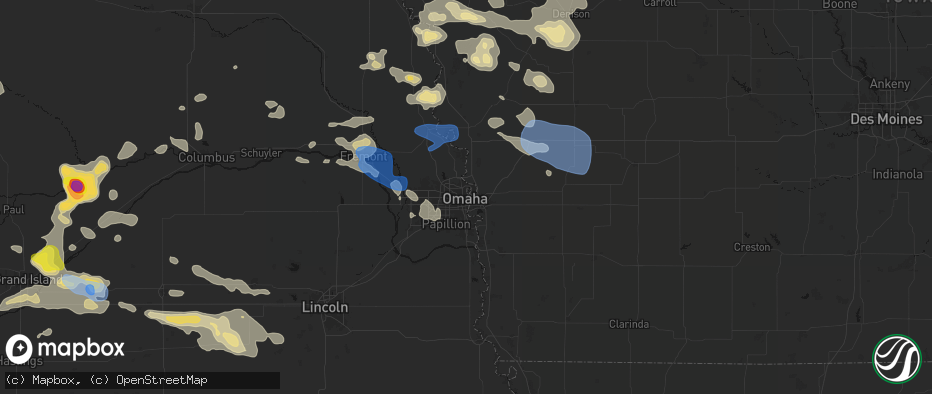 Hail map in Omaha, NE on July 8, 2026