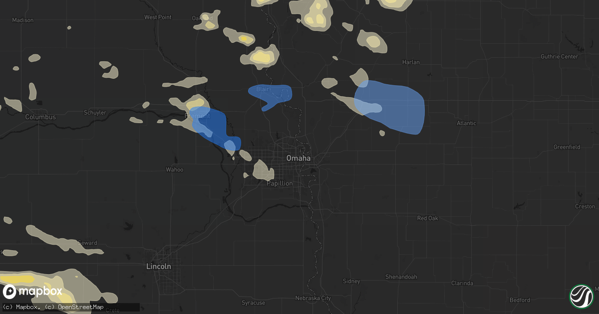 Hail map in Omaha, NE on July 8, 2026