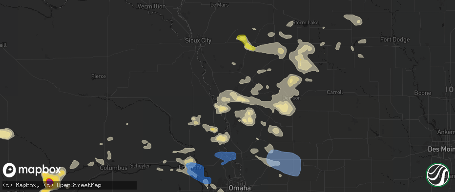 Hail map in Onawa, IA on July 8, 2026