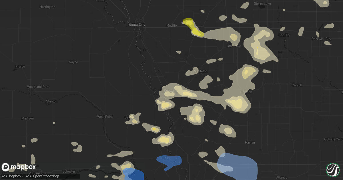 Hail map in Onawa, IA on July 8, 2026