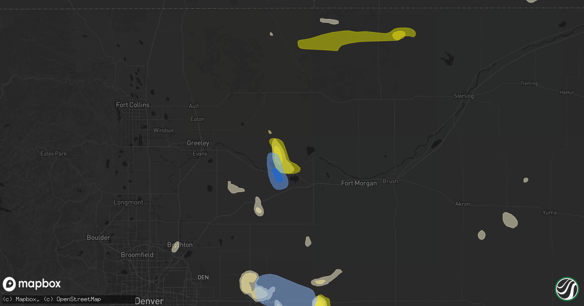 Hail map in Orchard, CO on July 8, 2026