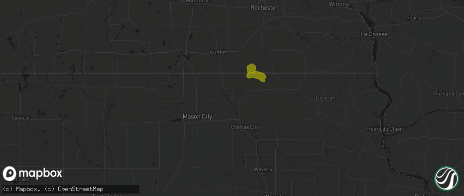 Hail map in Osage, IA on July 8, 2026