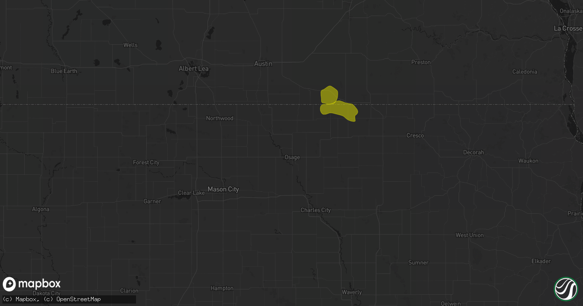 Hail map in Osage, IA on July 8, 2026