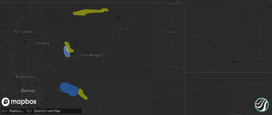 Hail map in Otis, CO on July 8, 2026