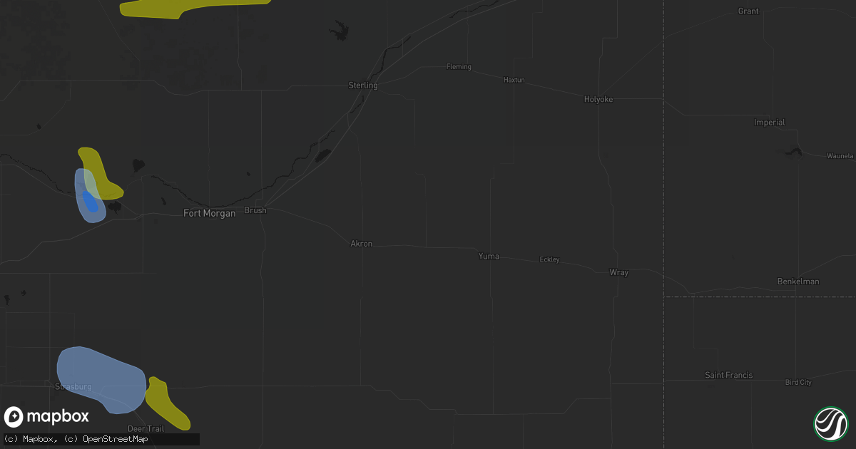 Hail map in Otis, CO on July 8, 2026