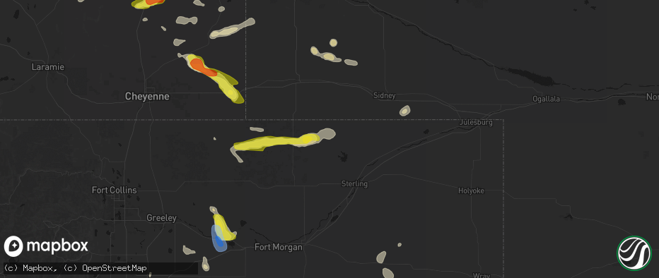 Hail map in Padroni, CO on July 8, 2026