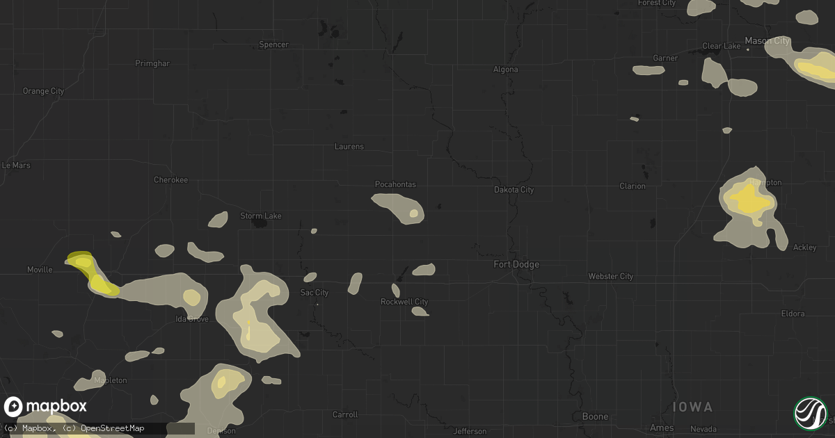 Hail map in Palmer, IA on July 8, 2026