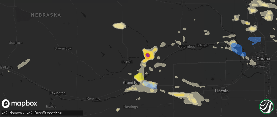 Hail map in Palmer, NE on July 8, 2026