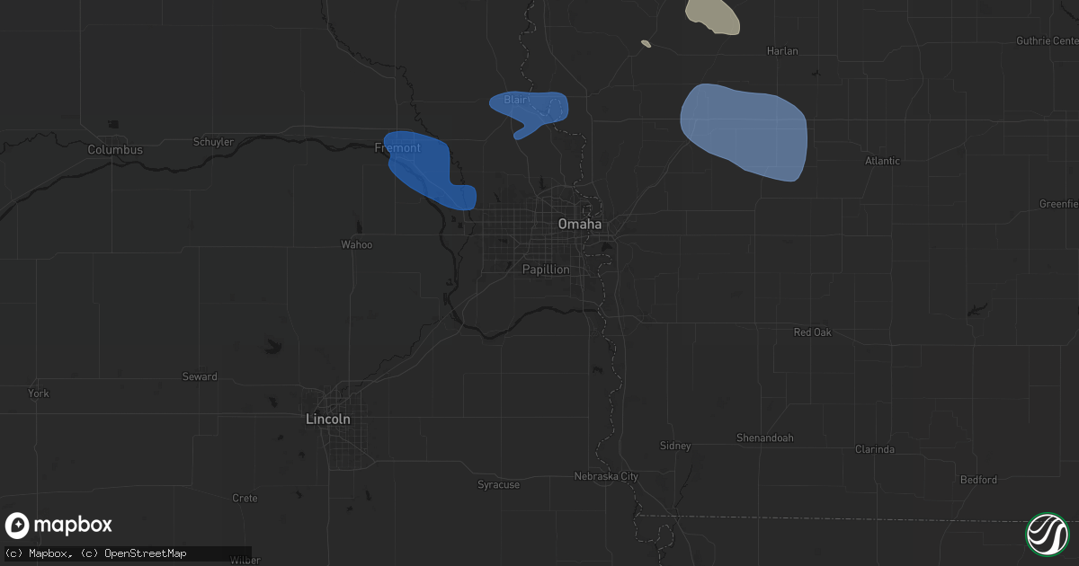 Hail map in Papillion, NE on July 8, 2026