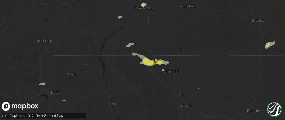 Hail map in Parkman, WY on July 8, 2026