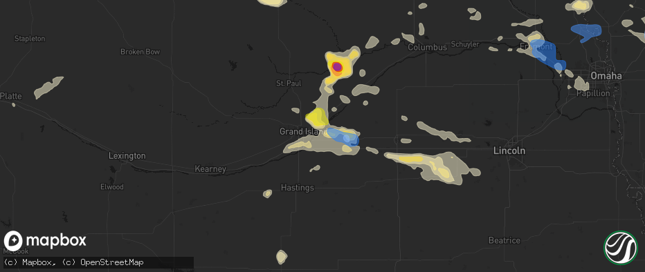 Hail map in Phillips, NE on July 8, 2026