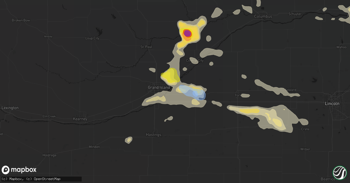 Hail map in Phillips, NE on July 8, 2026